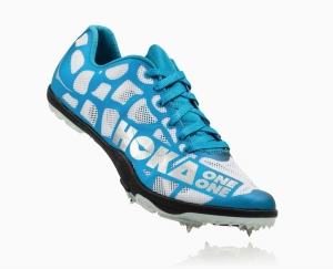 Hoka One One Rocket LD Men's Spikes White/Cyan | 92075KPMJ