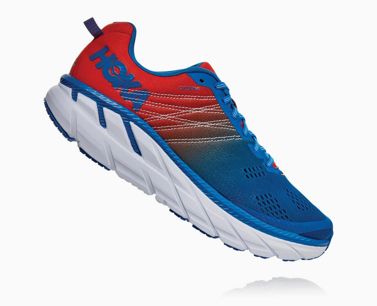 Hoka One One Clifton 6 Wide Men's Road Running Shoes Mandarin Red/Imperial Blue | 08421XKQJ