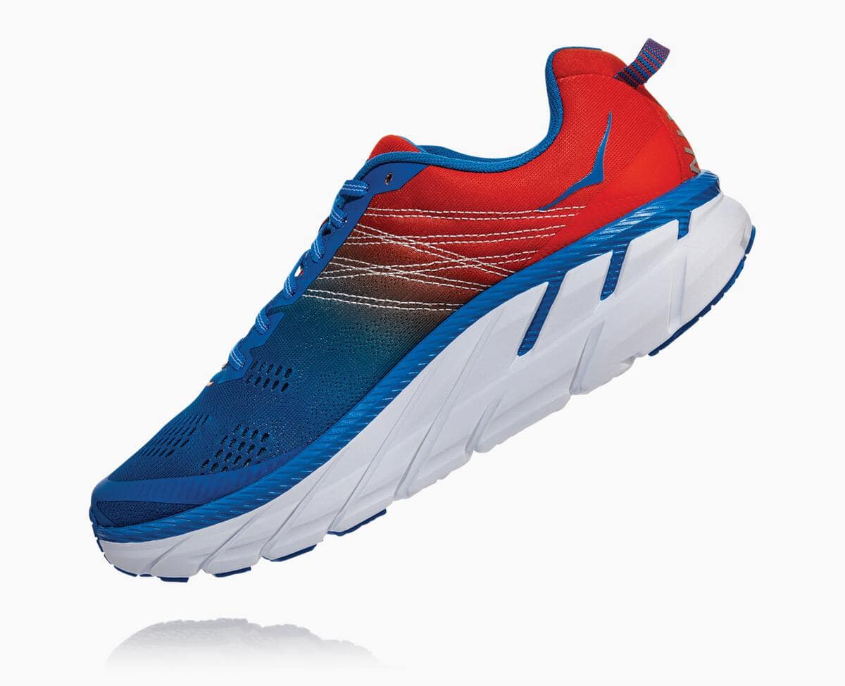 Hoka One One Clifton 6 Wide Men's Road Running Shoes Mandarin Red/Imperial Blue | 08421XKQJ