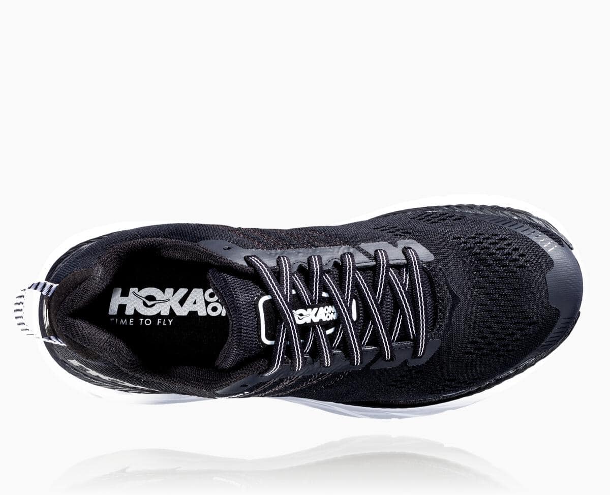 Hoka One One Clifton 6 Wide Women's Road Running Shoes Black/White | 18526DXSK