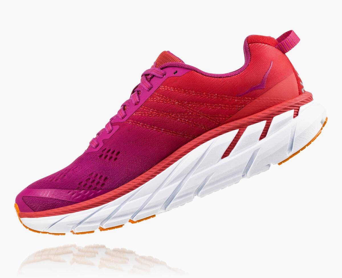 Hoka One One Clifton 6 Wide Women's Road Running Shoes Poppy Red/Cactus Flower | 34782QEHM