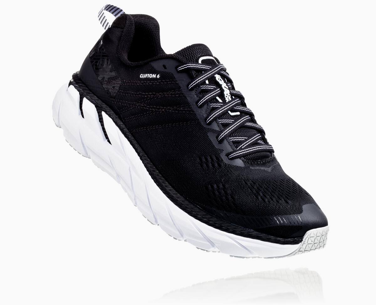 Hoka One One Clifton 6 Women\'s Walking Shoes Black/White | 81369MKDZ