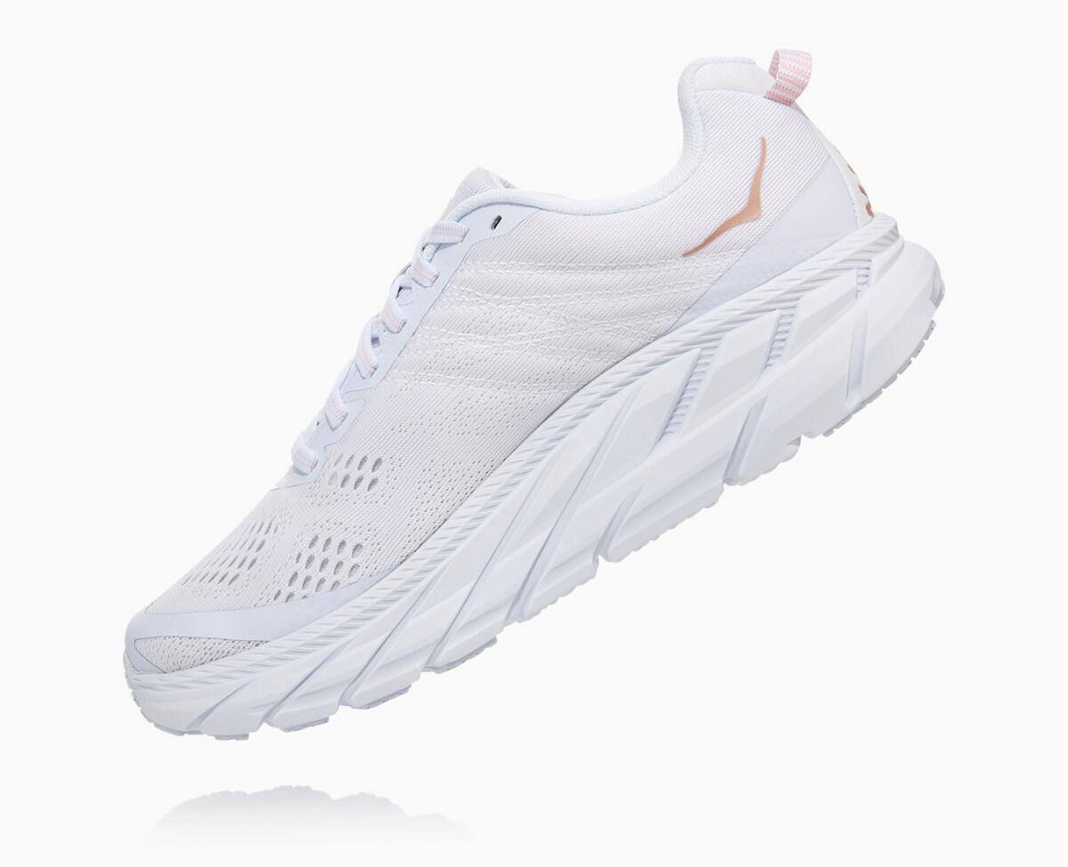 Hoka One One Clifton 6 Women's Walking Shoes White/Rose Gold | 98754YADX