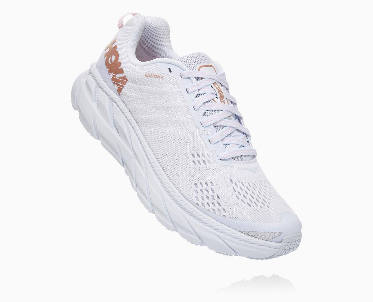 Hoka One One Clifton 6 Women\'s Walking Shoes White/Rose Gold | 98754YADX