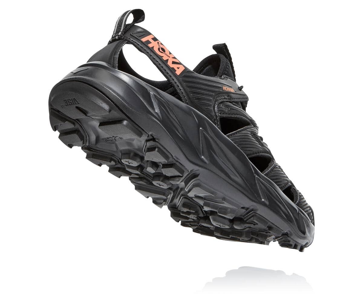 Hoka One One Hopara Women's Hiking Sandals Black/Fusion Coral | 49671PHZQ