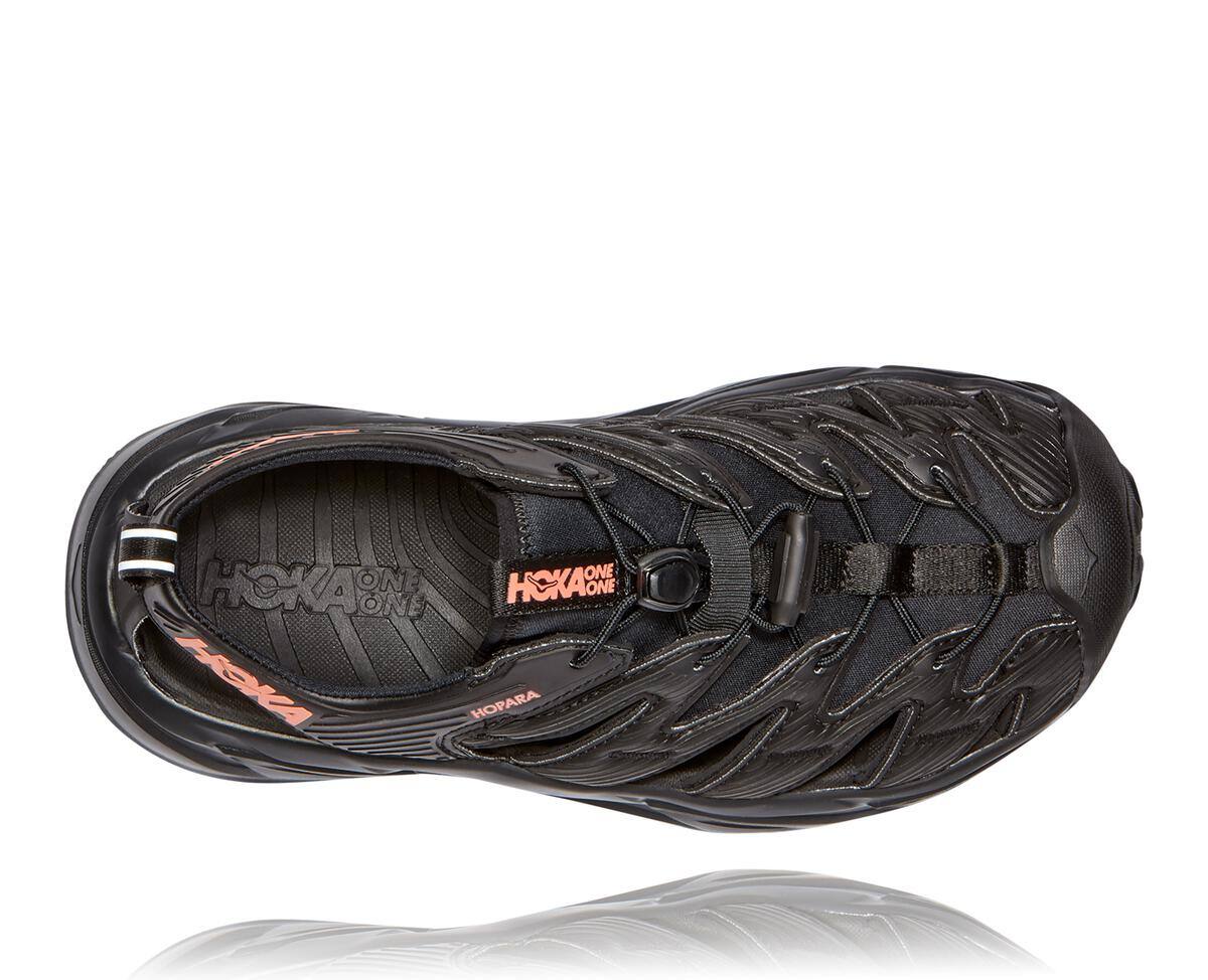 Hoka One One Hopara Women's Hiking Sandals Black/Fusion Coral | 76512BDOX