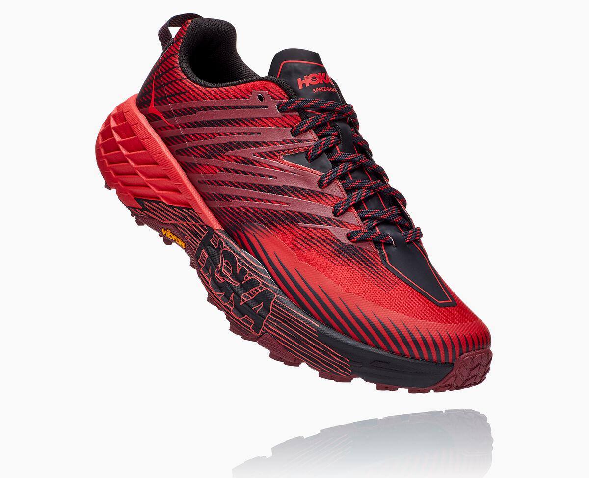 Hoka One One Speedgoat 4 Men\'s Trail Shoes Cordovan/High Risk Red | 08352YIXZ